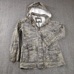 Universal Thread Utility Jacket Womens S Gray Camo Hooded Field Coat F16815507